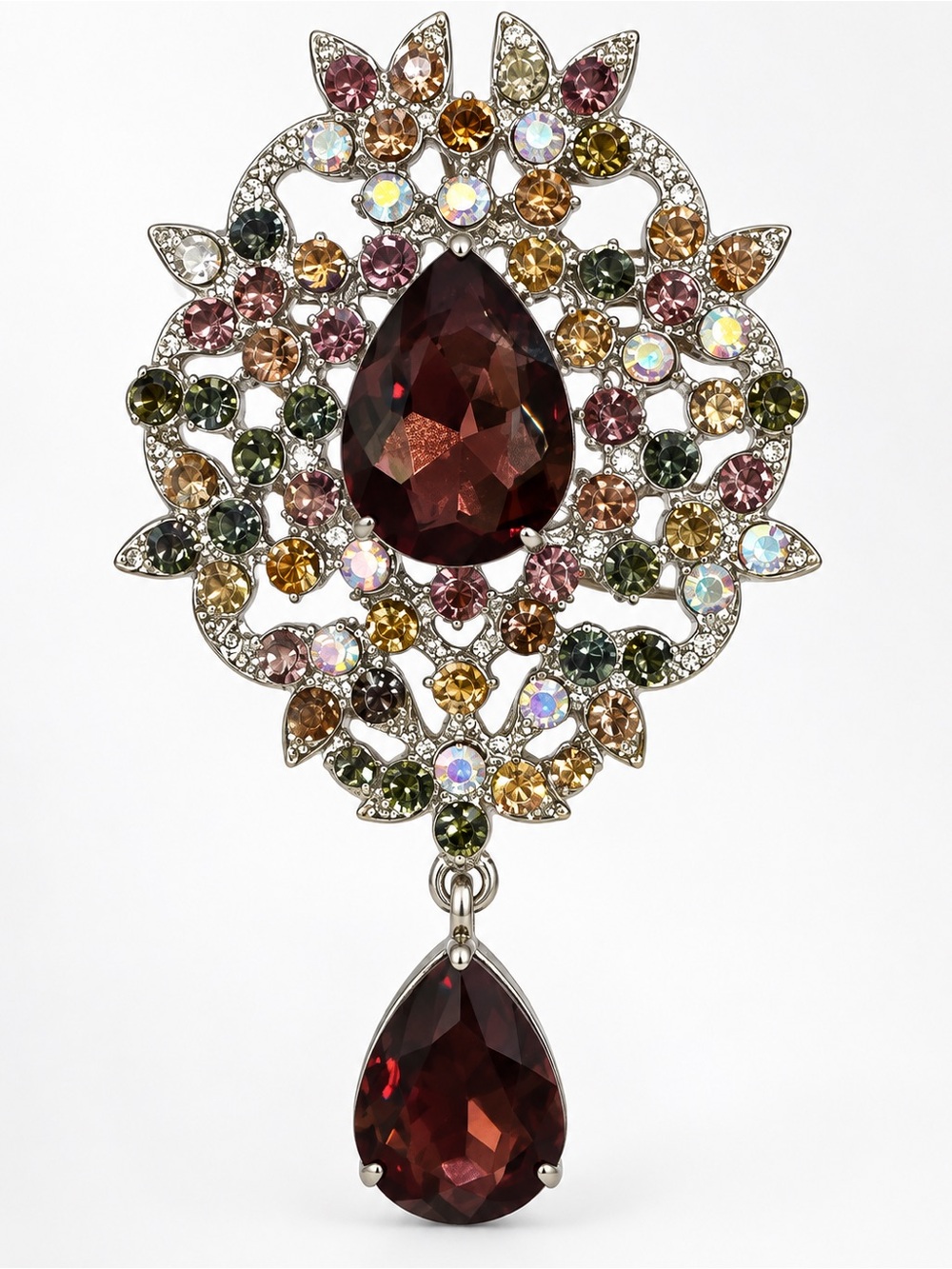 Ornate Vintage Statement Garnet Teardrop Crystal Brooch 🆕